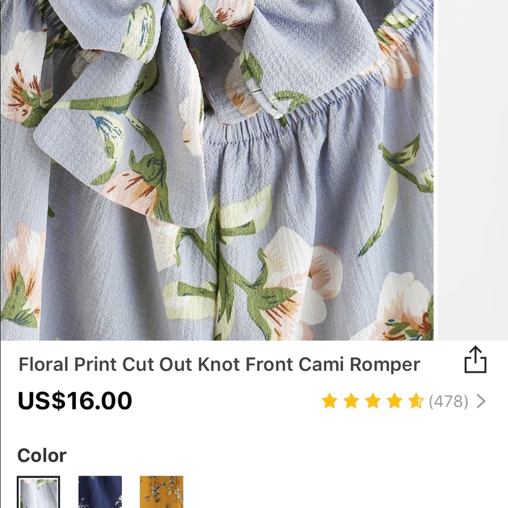 Floral Print cut out knot front cami romper - Picture 3 of 4